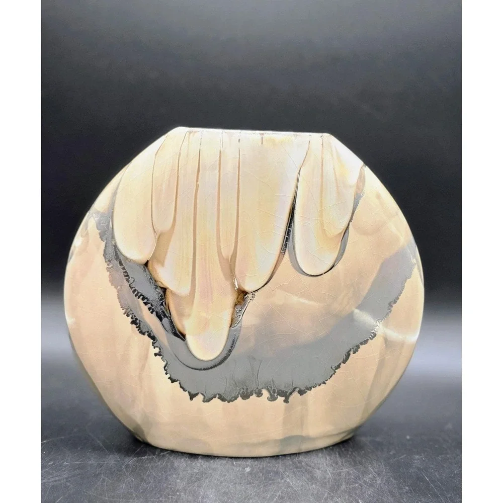 Vintage Neilson Iridescent Art Pottery Hollywood Regency Ceramic Oval Vase 7.75